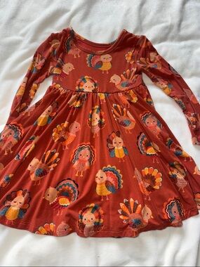 Little Sleepies  Turkey Print Long Sleeve Twirl Dress 2T